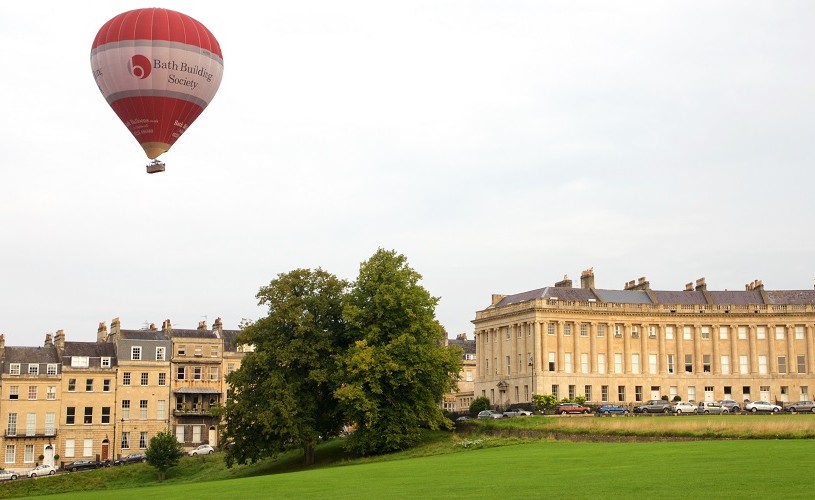 Hot air balloon flying over Royal Crescent